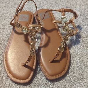 DV by Dolce Vita Brown Sandals with Gold Accents
